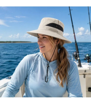 Sombrero Ocean Angler Beige UPF 45 Protección Solar Pesca y Outdoor