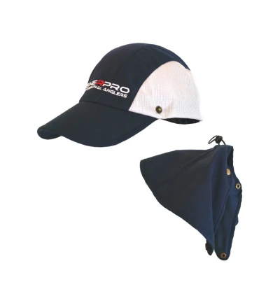 Gorra Fisherpro Protector Cuello Desmontable Azul Marino Gris