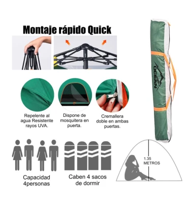 Tienda de Campaña Quick 4.2m² UPF50+ | Familiar para Camper y 4x4