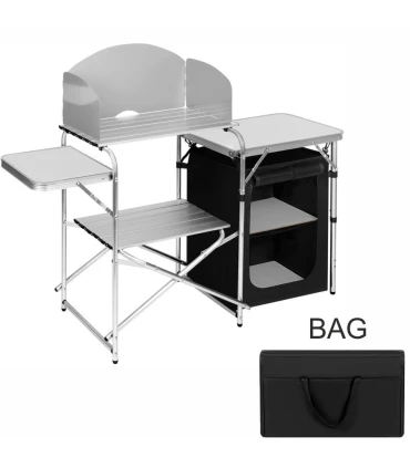 Mueble Cocina Plegable Camping Aluminio con Paravientos