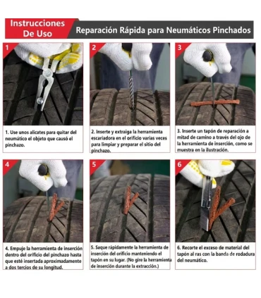 Kit Reparación Pinchazos Neumáticos Tubeless 8 Pcs